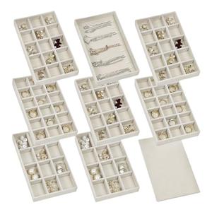 Set of 8 Stackable Jewelry Organizer Trays with 1 Lid for Drawer & Dresser Organizer, Adjustable Velvet Jewelry Box Tray Earring Organizer Necklace Storage Ring Bracelet Display Case (Beige)