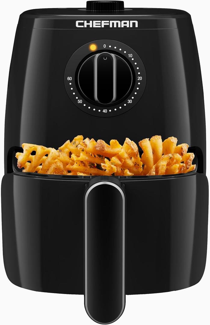 Chefman TurboFry 2-Quart Air Fryer, Dishwasher Safe Basket & Tray, Use Little to No Oil For Healthy Food, 60 Minute Timer, Fry Healthier Meals Fast, Heat And Power Indicator Light, Temp Control, Black