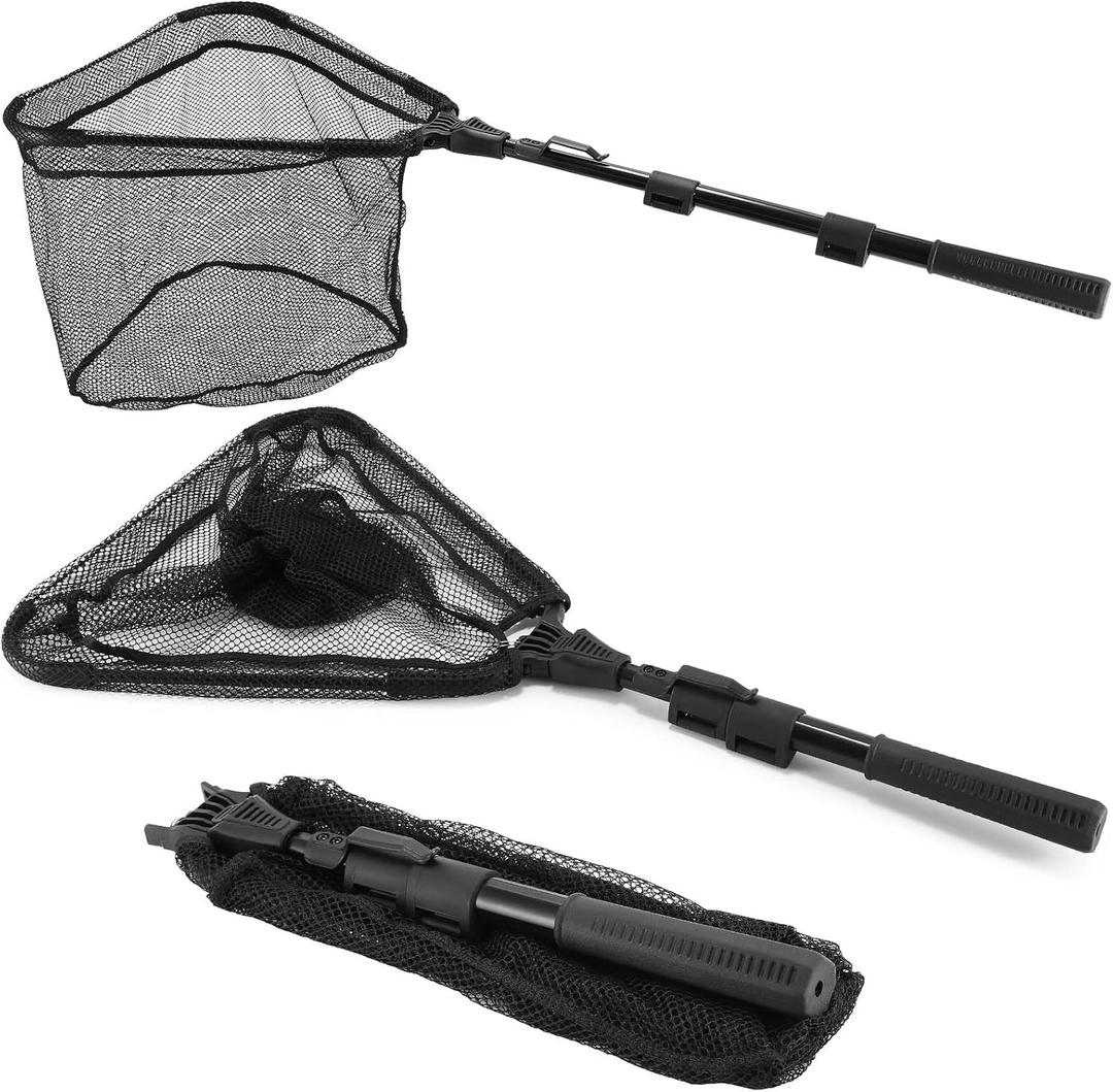 Fishing Net with Handle, Telescoping & Folding Fish Net for Easy Transport & Storage, Durable Freshwater & Saltwater Fishing Gear for Kids & Adults, Compact & Portable Design (40'' Telescopic handle-Black)