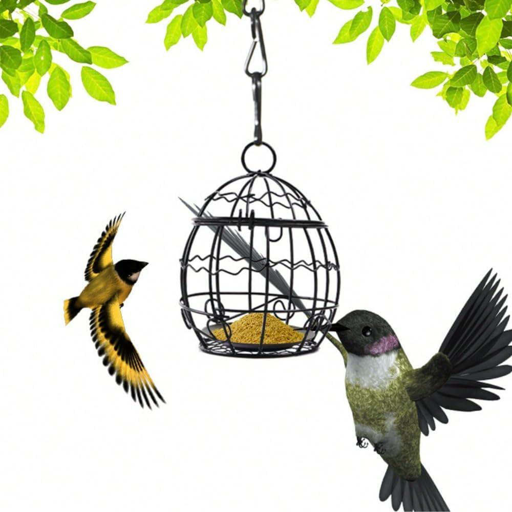 Bird Feeder, Suet Ball Feeders for Outside Hanging, Metal Hanging Bird Feeder with Hooks, Fat Ball Bird Feeder Suet Feeder for Wild Birds Outdoor Garden (Black,1 pcs)