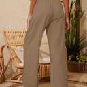 KICZOY Women Flowy Pants Drawstring Waist Wide Leg Palazzo Beach Pants Loose Fit with Pockets (Beige, XS)