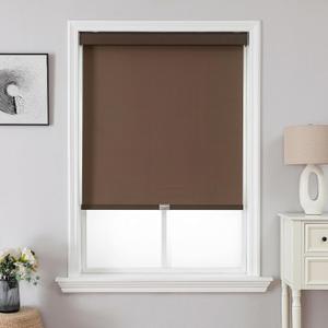 Joydeco 100% Blackout Roller Shades Cordless Blinds for Windows, Free-Stop Shades, UV Protection, Natural Woven Blinds for Home and Office, Light-Proof Aluminum Cover (Coffee, 37" W x 75" H)