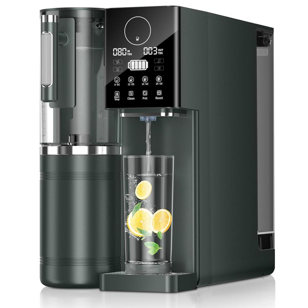 Water Purifier, Reverse Osmosis Water Filter, 8-Stage RO Filtration System, Portable Water Purifier for Kitchen, Office, RV, No Installation, Gray