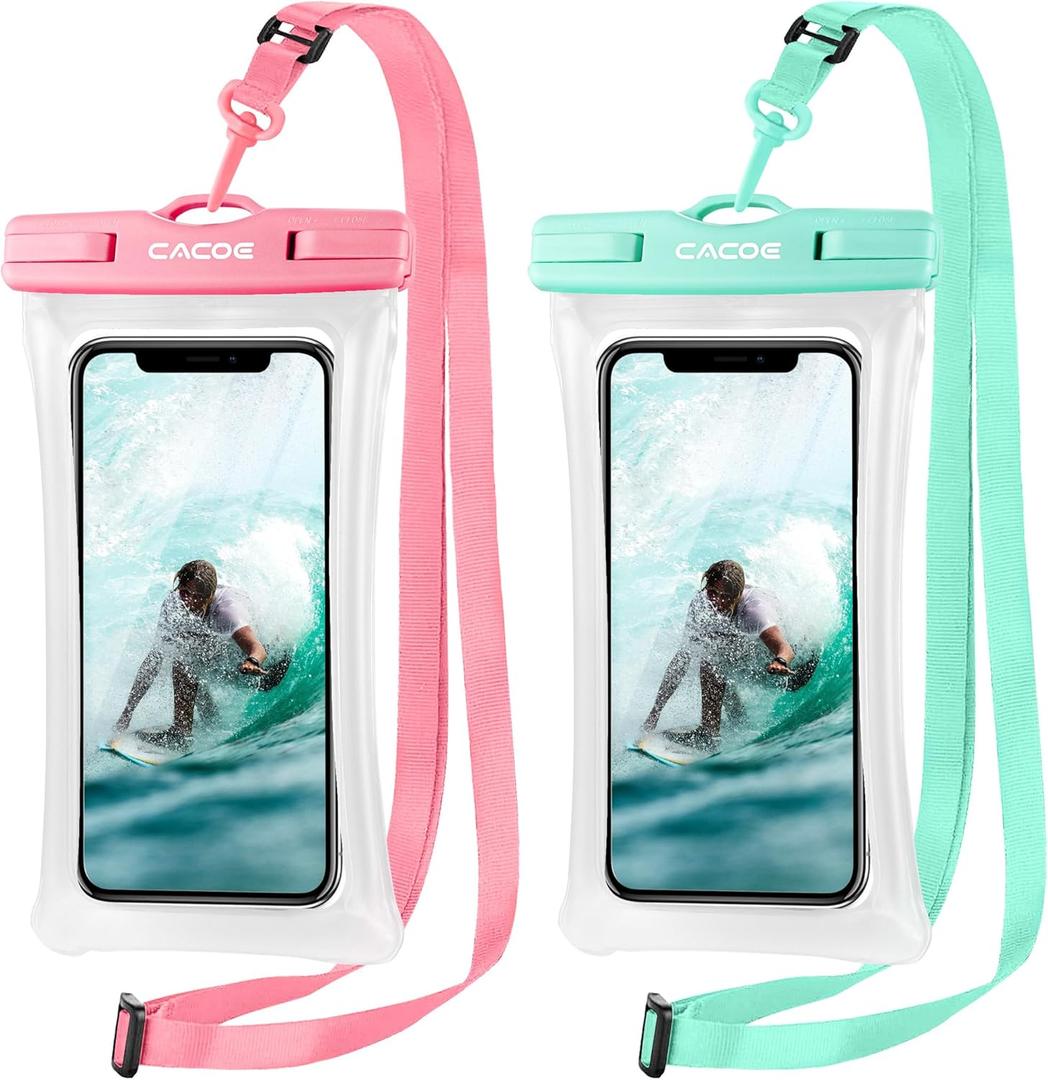 CACOE [Floatable] Floating Universal Waterproof Phone case 2 Pcs-Up to 7.0",Waterproof Phone Pouch with Adjustable Neck Lanyard,IPX8 Cellphone Dry Bags for Beach Pool SwimmingBlue+Pink