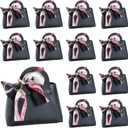 LPEIEB 12 Pack Leather Ribbon Candy Bag Gift Bags PU Wedding Gift Bags with Handle Ribbon Reusable Party Favor Boxes for Weddings Birthdays Christmas Baby Showers Halloween(Black)