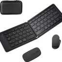 Foldable Keyboard and Mouse, Folding Keyboard Mouse Combo with Travel Case,Bluetooth Portable Mouse Keyboard for iPads Laptop Tablets-Black