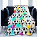 Soccer Blanket Throw Soccer Ball Blankets Soft Lightweight Flannel Warm Cozy Football Blanket Gifts for Sport Fans Kids Adults 80"X60" (Color2)