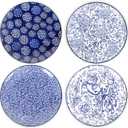 Selamica Ceramic Dinner Plates set of 4, 10.5 Inch Ceramic Plates for Kitchen, Large Serving Plates for Pasta Salad Steak, Microwave Dishwasher Safe, Blue
