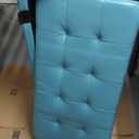 SIMPLIHOME Cosmopolitan 34 inch Wide Transitional Rectangle Storage Ottoman in Soft Blue Vegan Faux Leather, Assembled, For the Living Room, Entryway and Family Room