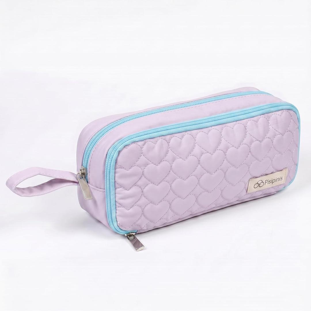 Pencil Case Pouch, Soft Quilted Pen Bag with Zipper, Small Pencil Organizer, Cute Aesthetic School Supplies for Teen Girls Adults, 9.06" × 3.94" × 2.56"