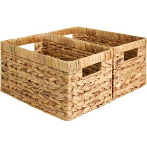StorageWorks Wicker Basket, Baskets for Organizing, Storage Basket with Built-in Handles, Water Hyacinth Shelves (Medium 2-Pack, Natural Hyacinth) (13"D x 8"W x 7"H)