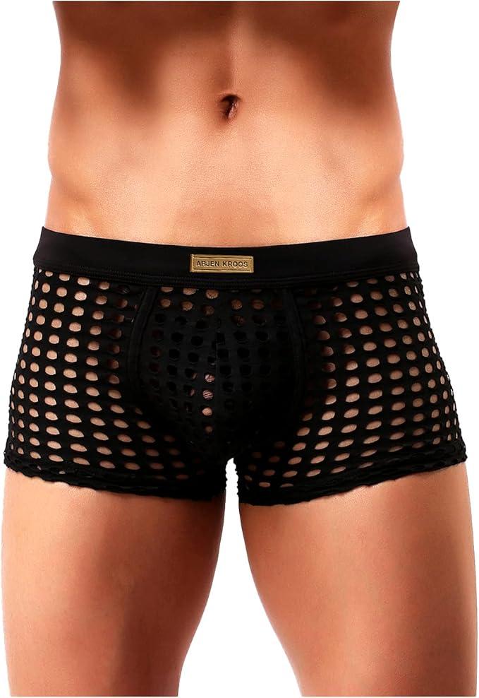 Arjen Kroos Mens Boxer Briefs Breathable Hot Mesh Underwear, (L, Black)