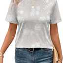 Women's Summer Floral Short Sleeve T Shirts Dressy Casual Crew Neck Tops Basic Tees (L)