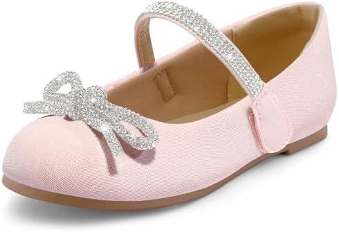 K KomForme Girl's Bow Mary Jane Dress Shoes Ballet Princess Flats with Rhinestone Strap for Party Wedding School, Toddler/Little Kid/Big Kid, Size 1