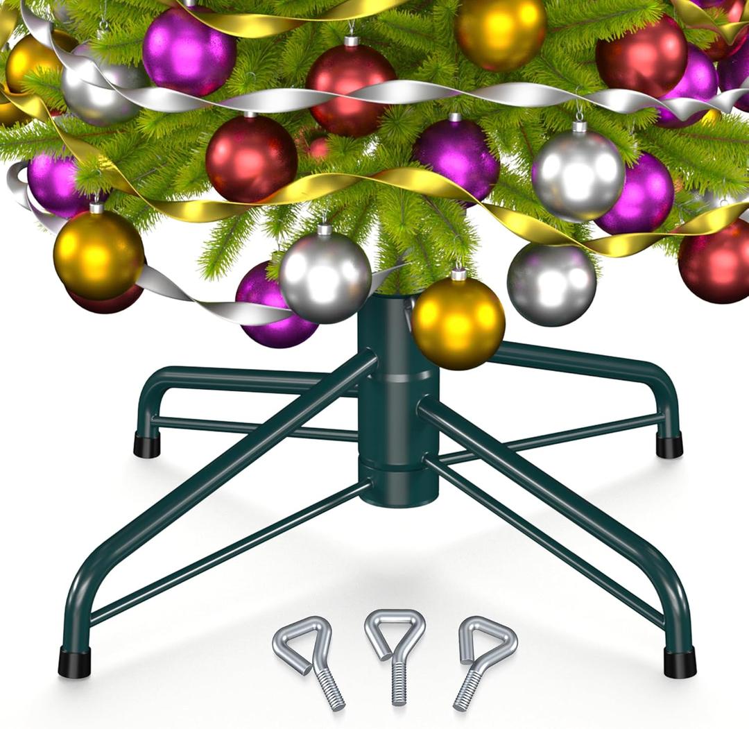 Folding Christmas Tree Stand - Metal Base for 4-8ft Artificial Trees, Fits Under 1.37 inch Pole