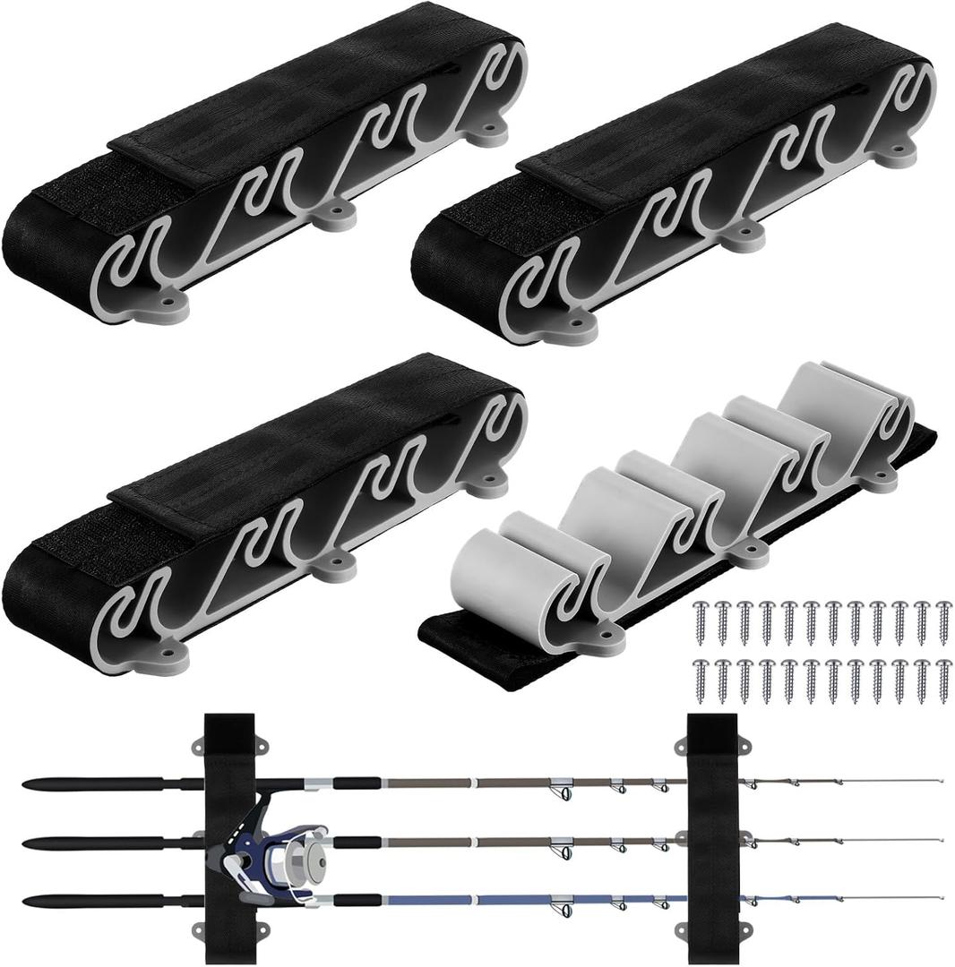 4 Pcs Vertical Mount Fishing Rod Holders for Boat Vertical Fishing Rod Rack for Storage Pole Strap for Boat Deck (gray and black)