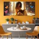 3pcs Black Girl Reading Books Canvas Wall Art Colorful Book Butterflies Wall Decor Pictures African American Girl Posters Prints For Living Room Bedroom Study Reading Room Decoration Prepare To Hang