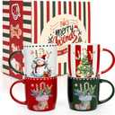 Homlouue Christmas Mugs Set of 2 With Festival Design, Holiday Coffee Mugs for Family Friends, Merry Christmas Gifts With Snowman Tree Stocking Decor, 11 Oz