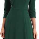 Allegra K Women's 3/4 Sleeve Dresses V Neck Elegant A-Line Work Business Formal Midi Dress with Pockets, Size XL 