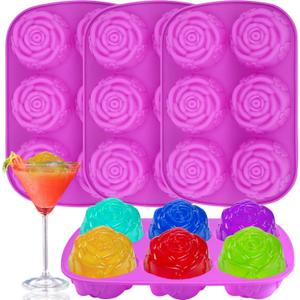 Rose Ice Cube Mold,4 PCS Silicone Rose Ice Cube Tray,Valentine Day Gift Flower Shaped Molds for Chocolate,Candy,Mimosas,Cake,Cocktails,Baking (Purple)