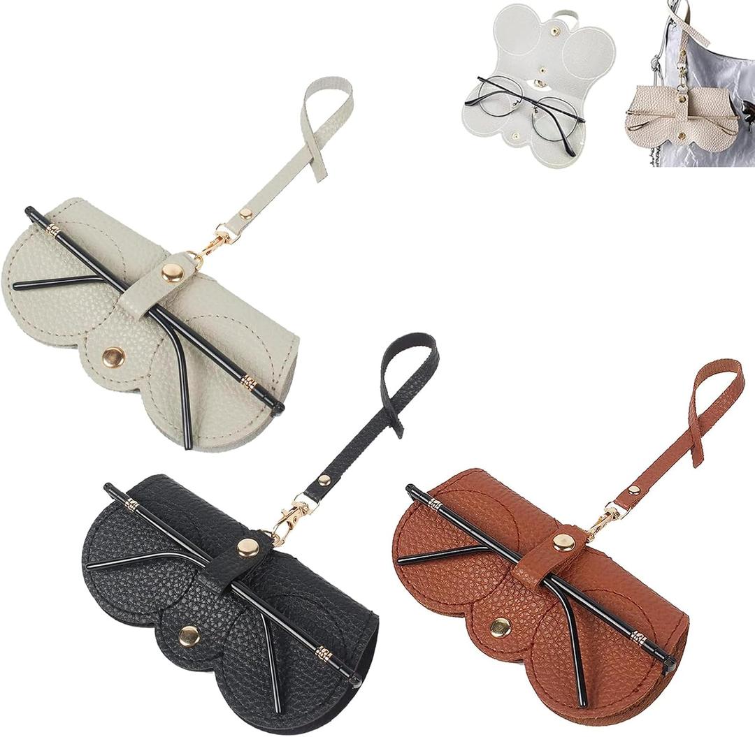 Soft Leather Sunglasses Bag, Soft Leather Sunglasses Bag with Wrist Strap, Portable Glasses Case Holder Sunglasses Pouch (Black+gray+brown)