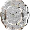 Crushed Diamond Mirrored Wall Clock Silver Modern Crystal Clocks for Bedroom Unique Home Decorative Glass Mirror Hanging Clock for Living Room Office Dining Decor