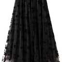 Dirholl Women's A-Line Fairy Patterned Elastic Waist Ruffle Tulle Layered Midi Skirt