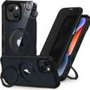 CENHUFO Privacy Phone Case for iPhone 14 / iPhone 13 [Compatible with Magsafe] Built-in Glass Privacy Screen Protector and Magnetic Ring Stand, Full Body Shockproof Clear Camera Lens Cover -Black
