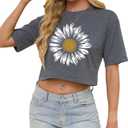 Womens Crop Tops Cute USA Graphic Tees Casual Rock Band Cropped T-Shirts Summer Beach Clothes Teen Girls (Gray2, M)