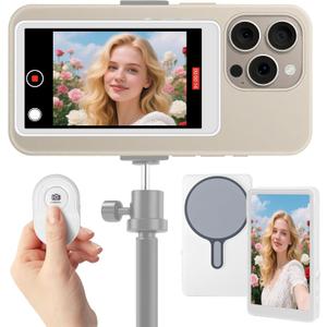 5" Upgraded Phone Vlog Selfie Monitor Screen, Back Camera Monitor with Magnetic Phone Clip, Low Latency, Remote Control, Compatible with iPhone & Android for Live Streaming TikTok