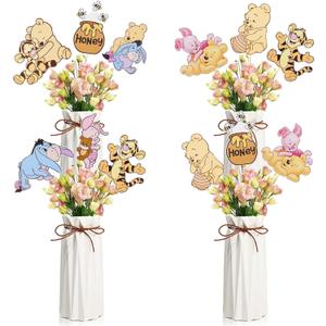 Winnie Centerpieces 24PCS Classic Pooh Centerpieces Oh Baby Winnie Table Toppers Cute Table Toppers On Sticks Pooh Cutouts Bear Party Decorations for Winnie Baby Shower Table Decorations