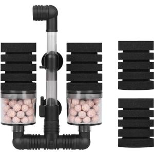 AQUANEAT Aquarium Air Powered Sponge Filter with Ceramic Media Balls, for Betta Fry Shrimp Fish Tank, with 2 Spare Sponges, Small