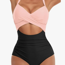Eomenie Women's One Piece Swimsuits Tummy Control Cutout High Waisted Bathing Suit Wrap Tie Back 1 Piece Swimsuit S