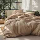 Bedsure Linen Duvet Cover Queen Size - Linen Cotton Blend Bedding Set, Soft & Cozy, 3 Pieces, 1 Duvet Cover 90x90 Inches and 2 Pillowcases, Brown Color Cooling Bedding, Comforter Sold Separately, Size: Queen (90" x 90")