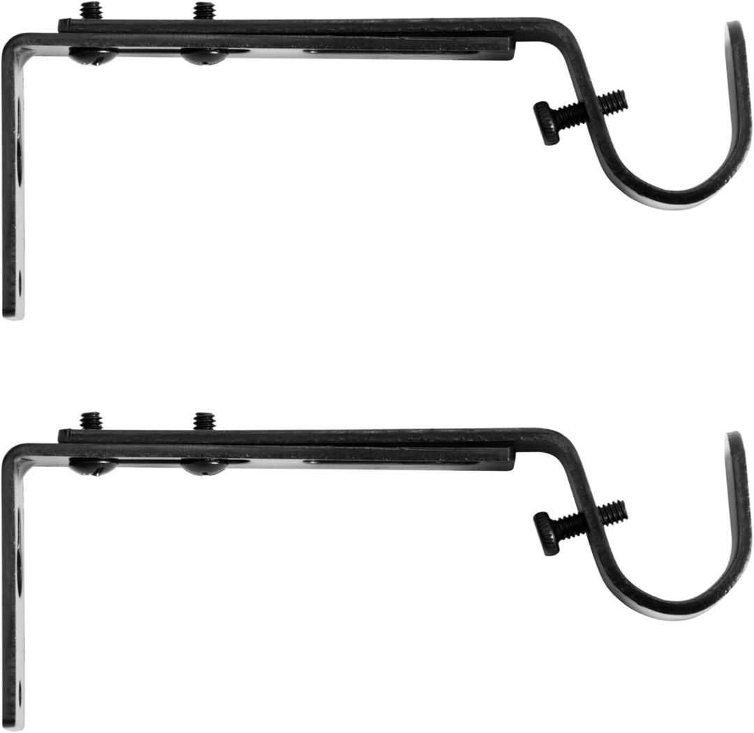Kenney Adjustable Curtain Rod Brackets, Black (2-Pack)