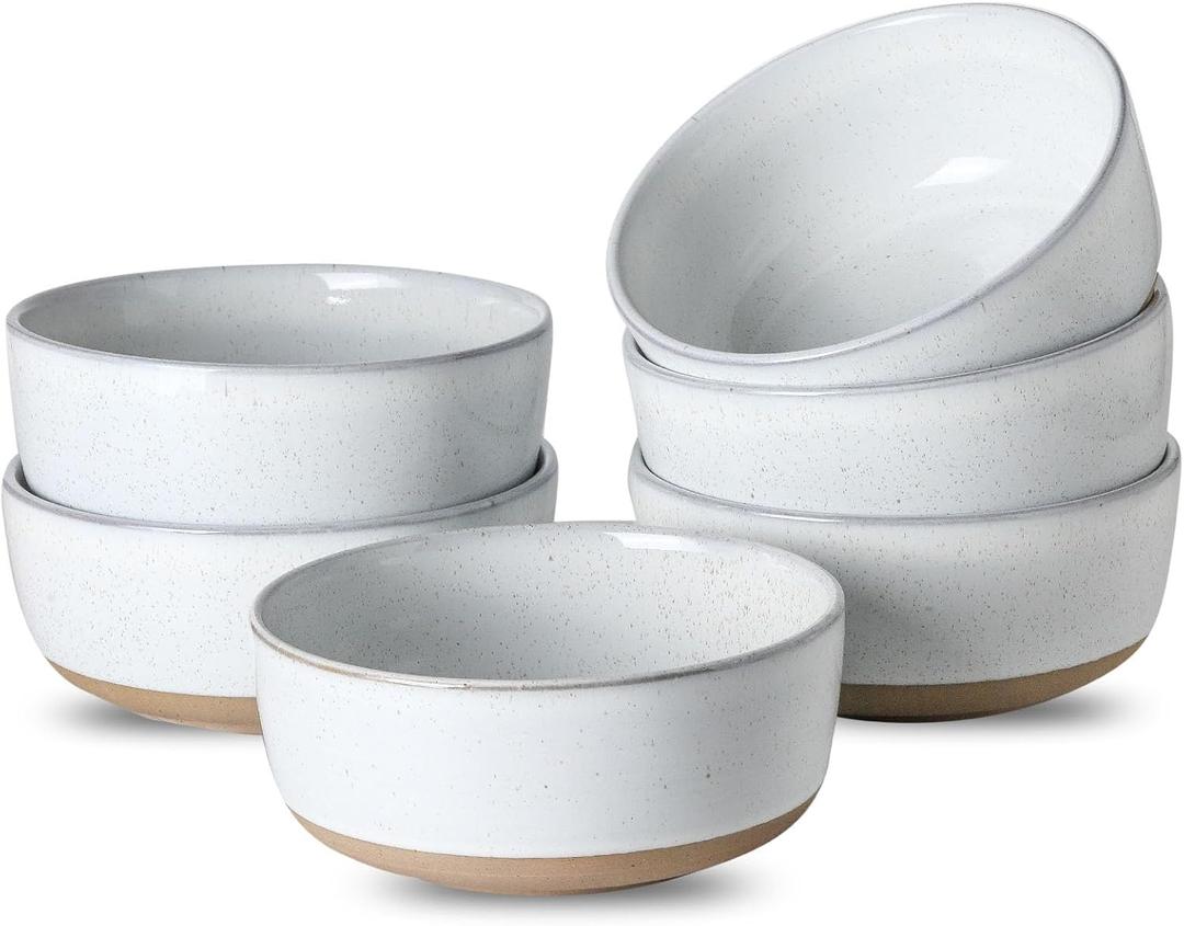 Tikooere Ceramic Soup Bowls Set of 6, 30 Ounce Stoneware Cereal Bowl, Porcelain Nesting Bowls for Oatmeal, Popcorn, Soup, Pasta, Fruit, Housewarming Gift, Microwave & Dishwasher Safe, White