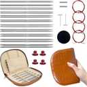 Lewhoo Circular Knitting Needles Set with Bag, 11 Pair Interchangeable Stainless Steel Circular Needle for Knitting with 4 Cables 2.0~5.0mm Silver