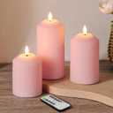Pink Flameless Pillar Candles with Remote, Real Wax LED Candles Battery Powered Flickering Set of 3