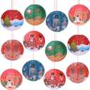 AWATIN 12 Pcs Christmas Hanging Paper Lanterns, 12 Inch Party Decorations Santa Hat 3D Snowman Reindeer Holiday Xmas Ornaments Home Winter Birthday Party Supplies