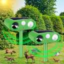 Solar Ultrasonic Animal Repeller Outdoor Waterproof Animal Deterrent with Motion Sensor, Strobe Light, Alarm Sound for Cat Squirrel Raccoon Deer Fox Skunk Bird Repellent for Garden Yard Patio (2)