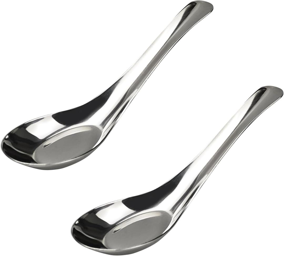 2PCS 6 Stainless Steel Soup Spoons, Mirror Polished Long Handle Ramen Spoons for Bouillon Dessert Cereal Wonton Thai Miso Udon