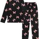 YIJIU Women's Sleepwear Long Sleeve Top and Pants Pajama Set Panda Print Nighty, S, Black Butterfly
