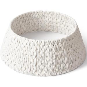 28in Woven Christmas Tree Collar, Chunky Cotton Rope Weave Skirt Basket - Elegant Beige Tree Base Cover for 6ft 7.5ft 9ft Artificial Trees - Holiday Decoration, Natural & Stable(White)