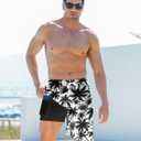 Goodstoworld Men's Funny Swim Trunks with Compression Liner 2 in 1 Quick-Dry 9" Stretch Shorts with Three Pockets (White, XL)