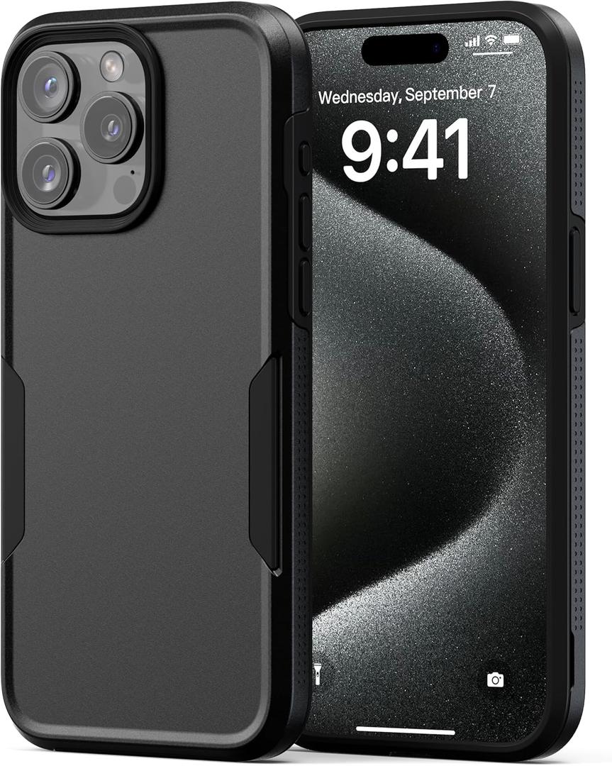 NTG2023 New Designed for iPhone 15 Pro Max Case, Heavy-Duty Tough Slim Shockproof [2 Layer Structure][Military Grade Protection] Phone Case for iPhone 15 Pro Max (6.7 Inch), Black