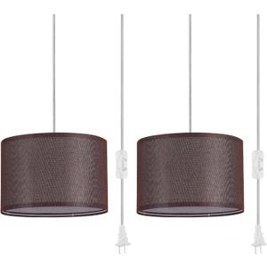 2 Pack Plug in Pendant Light, Hanging Light with 15Ft Clear Cord, On/Off Switch, Coffee Fabric Lamp Shade, Hanging Light Fixture for Bedroom, Kitchen