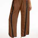 Women's Wide Leg Track Pants Baggy Drawstring High Rise Side Striped Casual Lightweight Parachute Pants with Pockets (Brown, L)