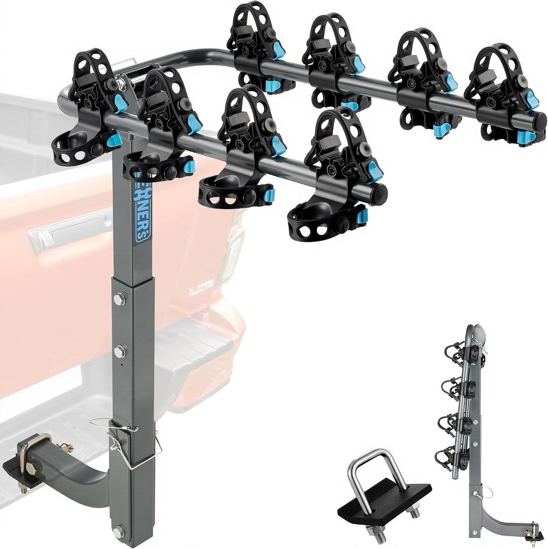 Bike Rack Hitch Mount 4 Bikes (240lbs Capacity), Bike Rack for Car Made with Heavy-Duty Steel, Dual Cradle Systems, Bicycle Carrier for Car, SUV, Truck 2 Receiver