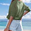 Doshoop Women's Crochet Crewneck Lightweight Hollow Out Long Sleeve Sexy Knit Sweater, 