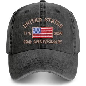 250 Anniversary USA Hat Baseball Cap for Men Women Embroidered (Black, M)